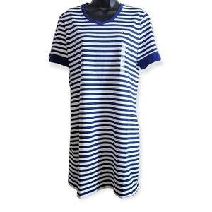 Tommy Hilfiger T-Shirt Dress Small Blue /White Striped Midi